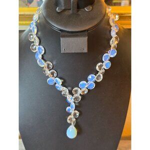 Vintage 935 Sterling Silver Faceted Opalite Teardrop Pendant‎ Toggle Clasp
